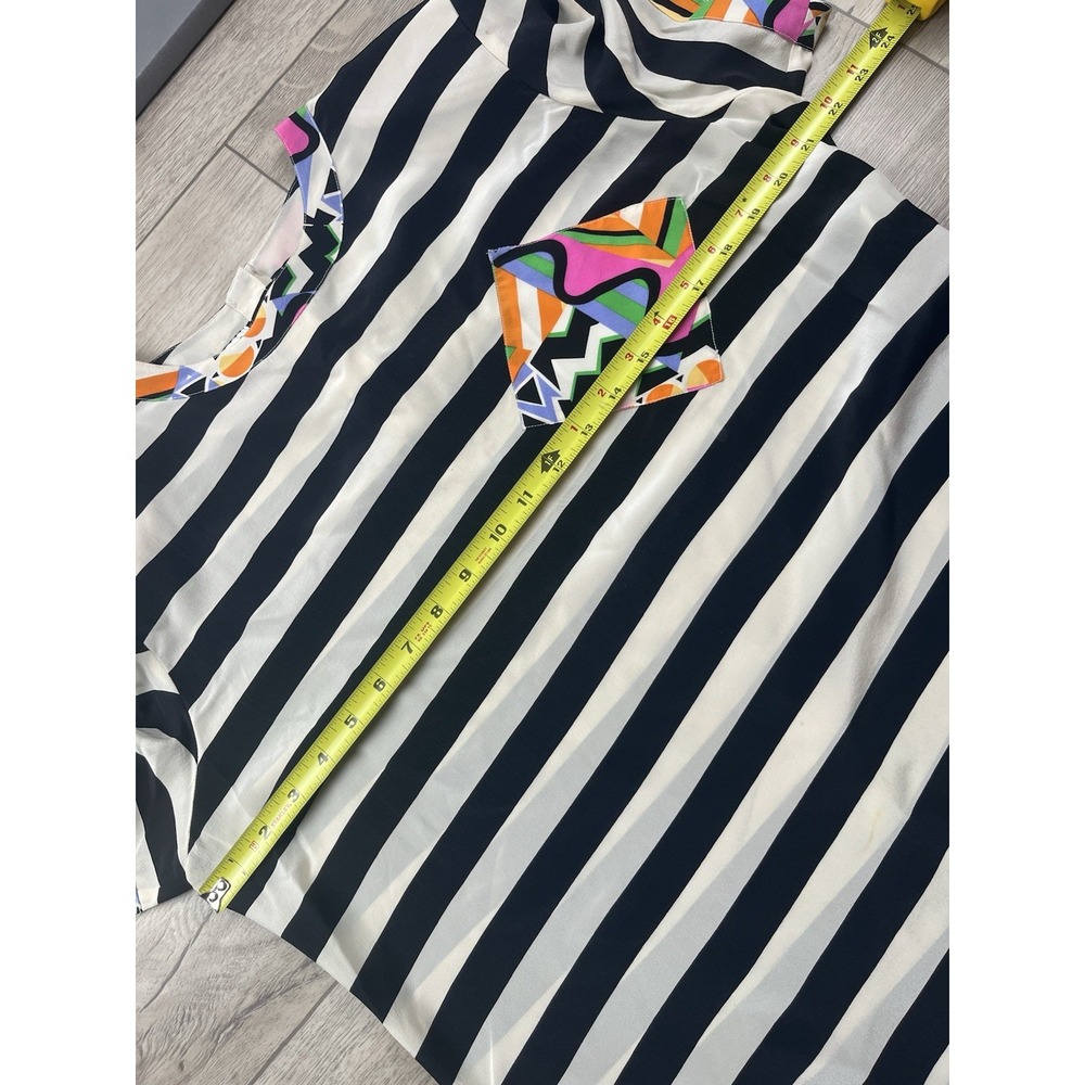 Vintage Blouse Top Emporio By Oleg Cassini 100% Silk Striped 80's Pocket - Picture 10 of 14